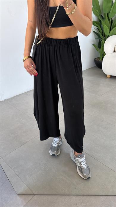 Siyah Sonsuz Kumaş Yan Parçalı Cepli Şalvar