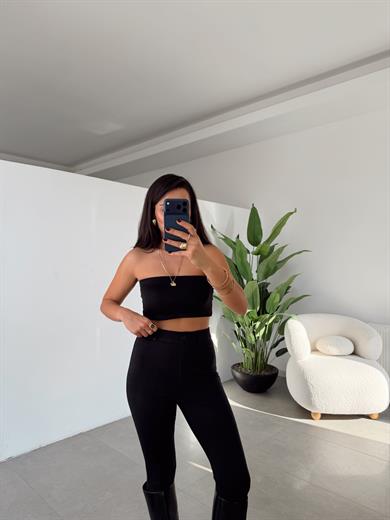 Siyah Straplez Çelik Crop
