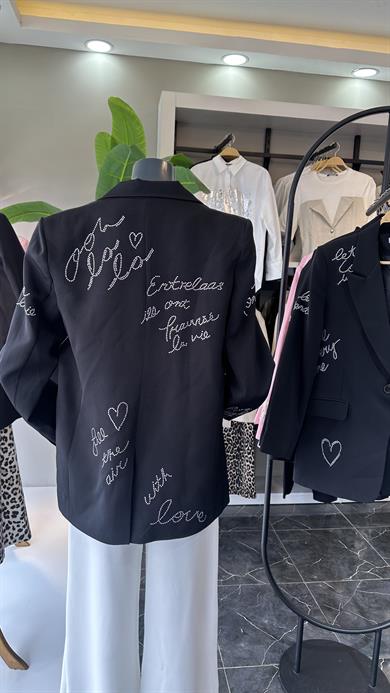 Siyah Taş İşlemeli Blazer Ceket