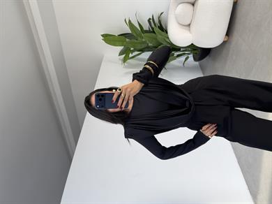 Siyah Tasarım Likralı Bluz