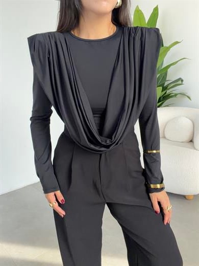 Siyah Tasarım Likralı Bluz