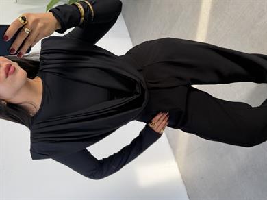 Siyah Tasarım Likralı Bluz