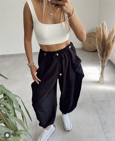 Siyah Tasarım Şalvar Pantolon