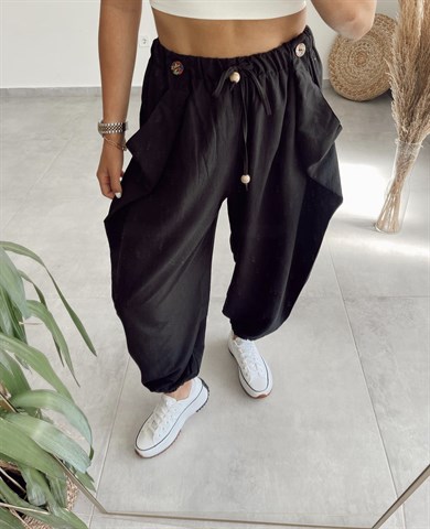 Siyah Tasarım Şalvar Pantolon