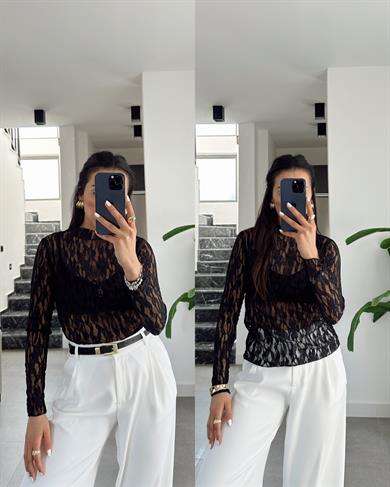 Siyah Tasarım Transparan Bluz