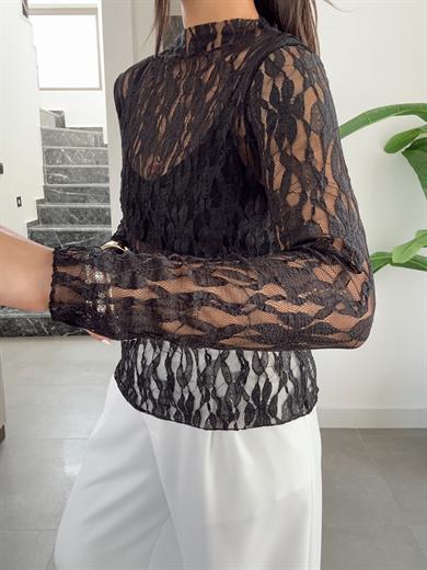Siyah Tasarım Transparan Bluz