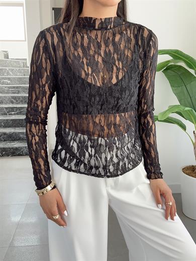 Siyah Tasarım Transparan Bluz