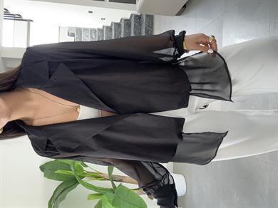 Siyah Tasarım Yelek Detaylı Tül Gömlek