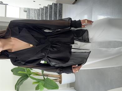 Siyah Tasarım Yelek Detaylı Tül Gömlek