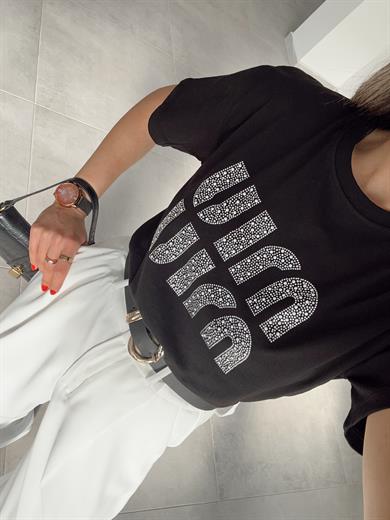 Siyah Taşlı Tshirt