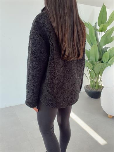Siyah Teddy Fermuarlı Sweatshirt
