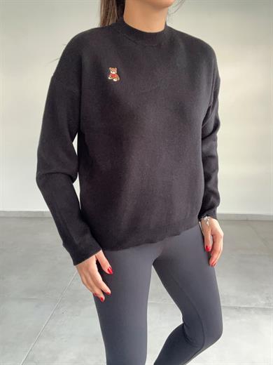 Siyah Tedy Nakışlı Yumoş Triko