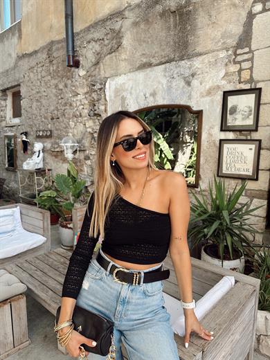 Siyah Tek Kollu Triko Bluz