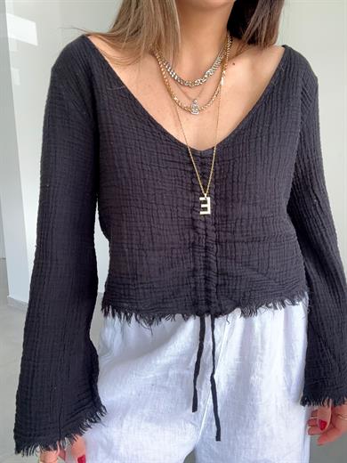 Siyah Tina Crop Bluz