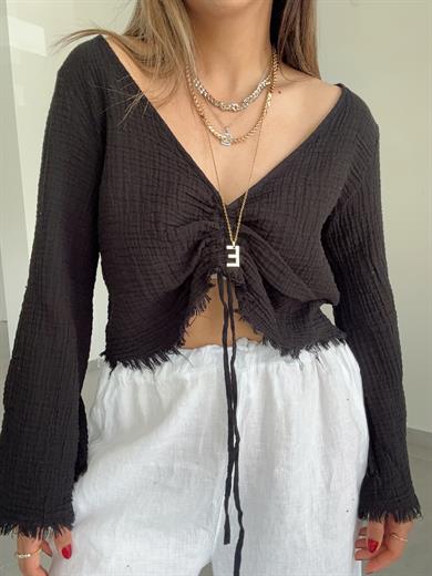 Siyah Tina Crop Bluz