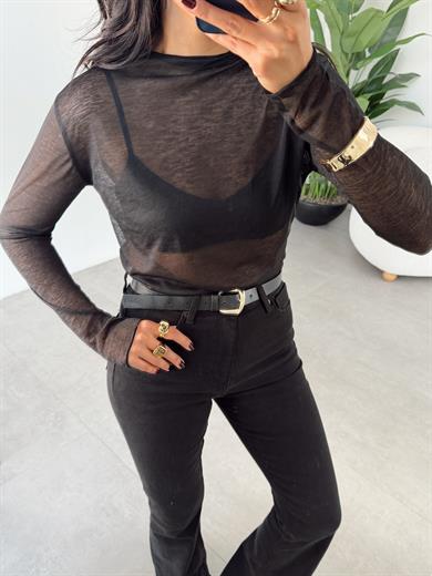 Siyah Transparan Bluz