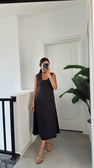 Siyah U Yaka Modal Kumaş Elbise