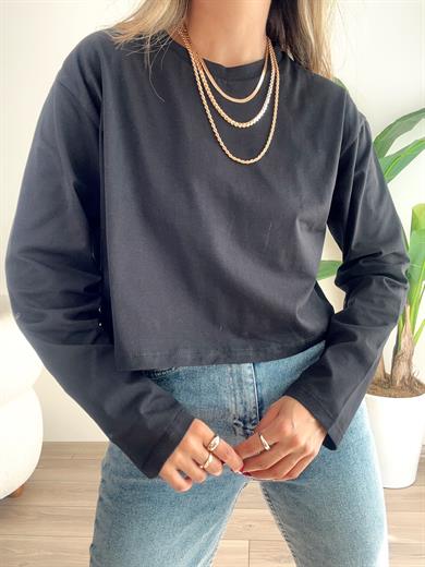Siyah Uzun Kol Kısa Oversize Basic