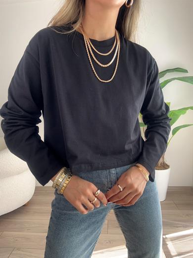 Siyah Uzun Kol Kısa Oversize Basic