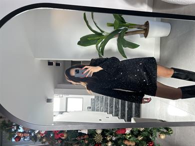 Siyah Uzun Kollu Payet Elbise