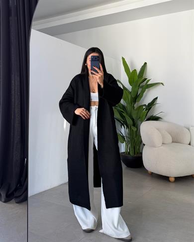 Siyah Uzun Salaş Maxi Triko Hırka