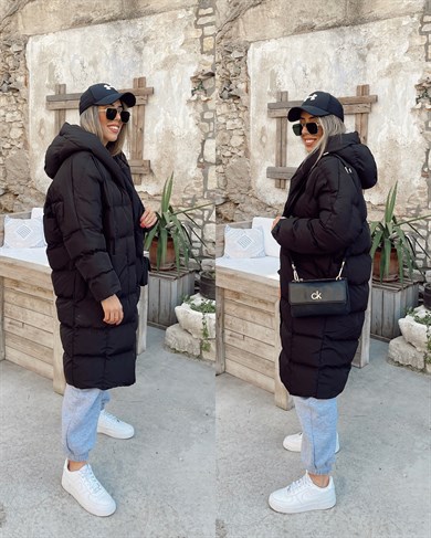 Siyah  Uzun Şişme Mont