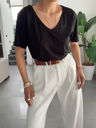 Siyah V Yaka Modal Tişört