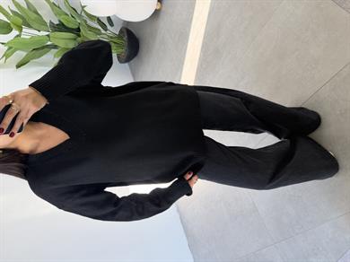 Marla Siyah V Yaka Oversize Triko Kazak