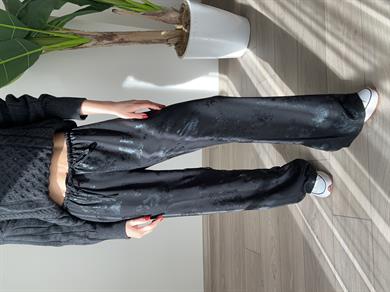 Siyah Varak Baskılı Bel Bağlamalı Pantolon