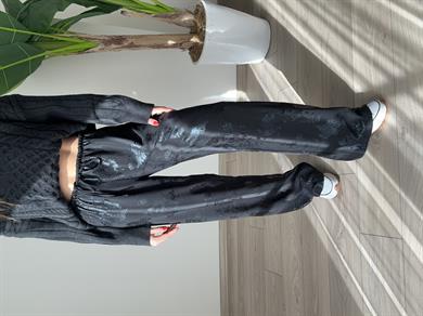 Siyah Varak Baskılı Bel Bağlamalı Pantolon