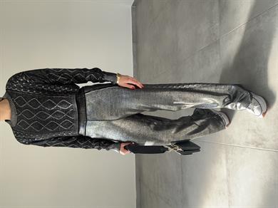 Oli Siyah Varak Baskılı Triko Pantolon