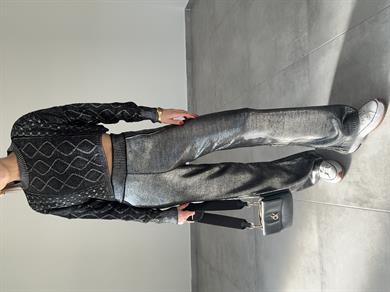 Oli Siyah Varak Baskılı Triko Pantolon