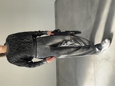 Oli Siyah Varak Baskılı Triko Pantolon