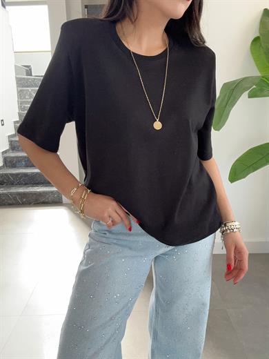 Siyah Vatkalı Basic Tişört