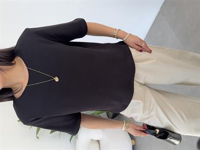 Siyah Vatkalı Basic Yaka Tshirt