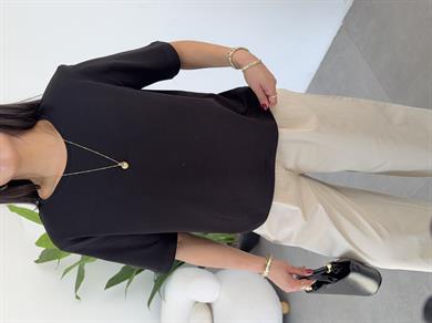 Siyah Vatkalı Basic Yaka Tshirt