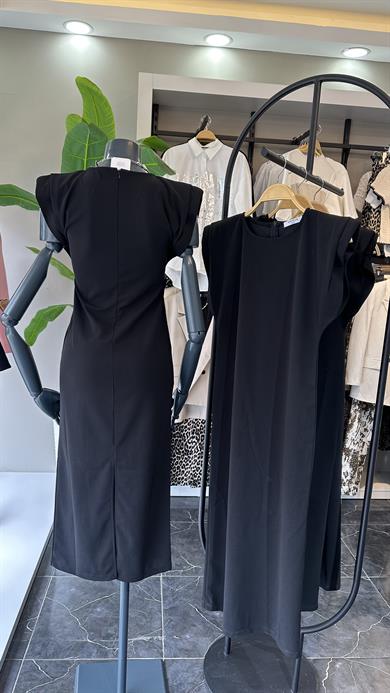 Siyah Vatkalı Uzun Elbise