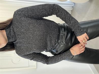 Siyah Yaım Balıkçı Simli Bluz