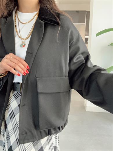 Siyah Yakası Süet Bomber Ceket