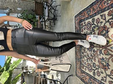 Siyah Yan Cepli Deri Pantolon