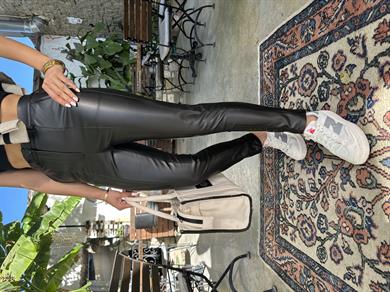 Siyah Yan Cepli Deri Pantolon