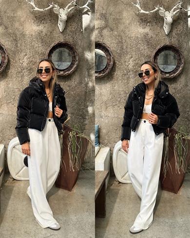 Siyah Yan Cepli Şişme Mont