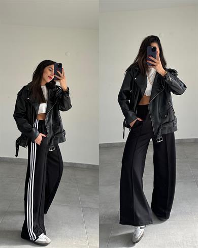 Siyah Yanları Beyaz Şeritli Eşofman Altı