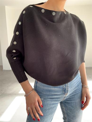 Siyah Yarasa Kol Triko Kazak