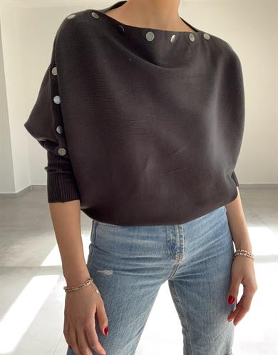 Siyah Yarasa Kol Triko Kazak