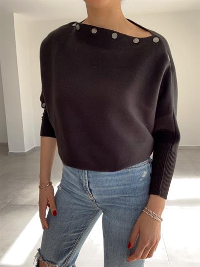 Siyah Yarasa Kol Triko Kazak