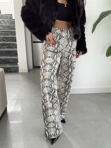 Siyah Yılan Desenli Pantolon