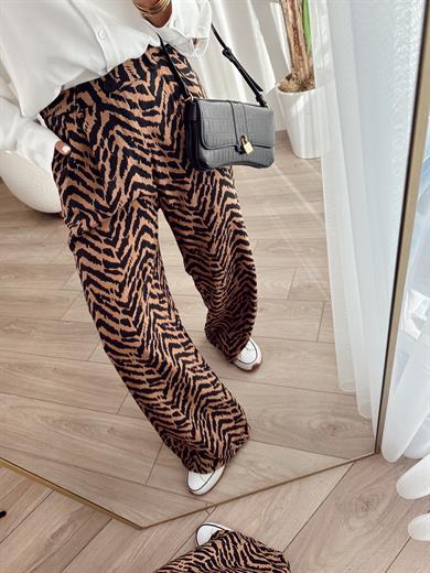 Siyah Zebra Desen Çift Pile Pantolon