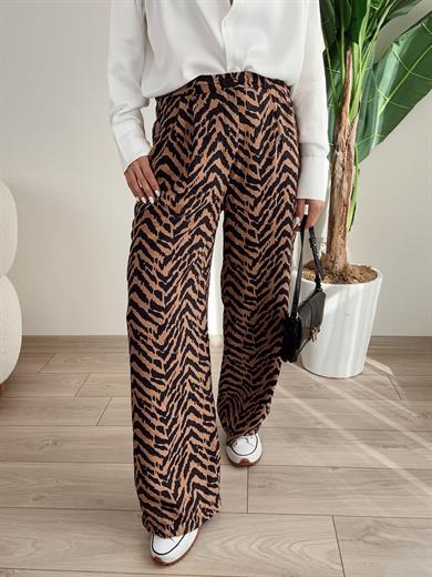 Siyah Zebra Desen Çift Pile Pantolon