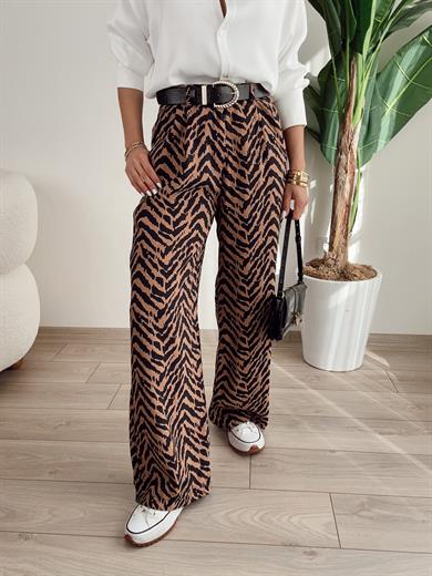 Siyah Zebra Desen Çift Pile Pantolon